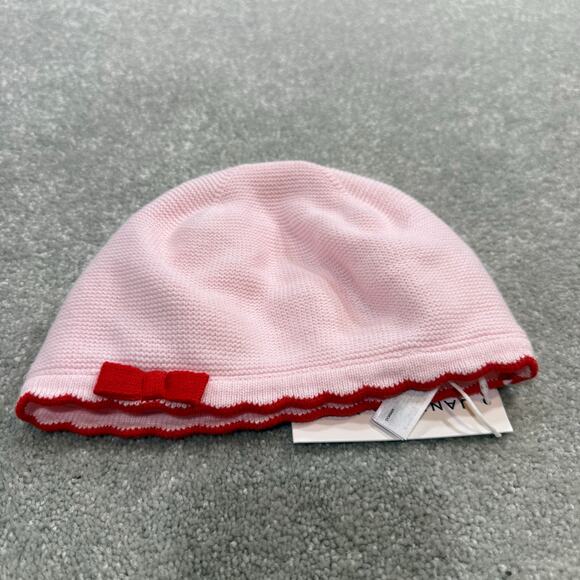Janie and Jack NWT Pink Knit Beanie Beret Red Bow Scalloped Baby Girl 18–24 Mos - Picture 3 of 12